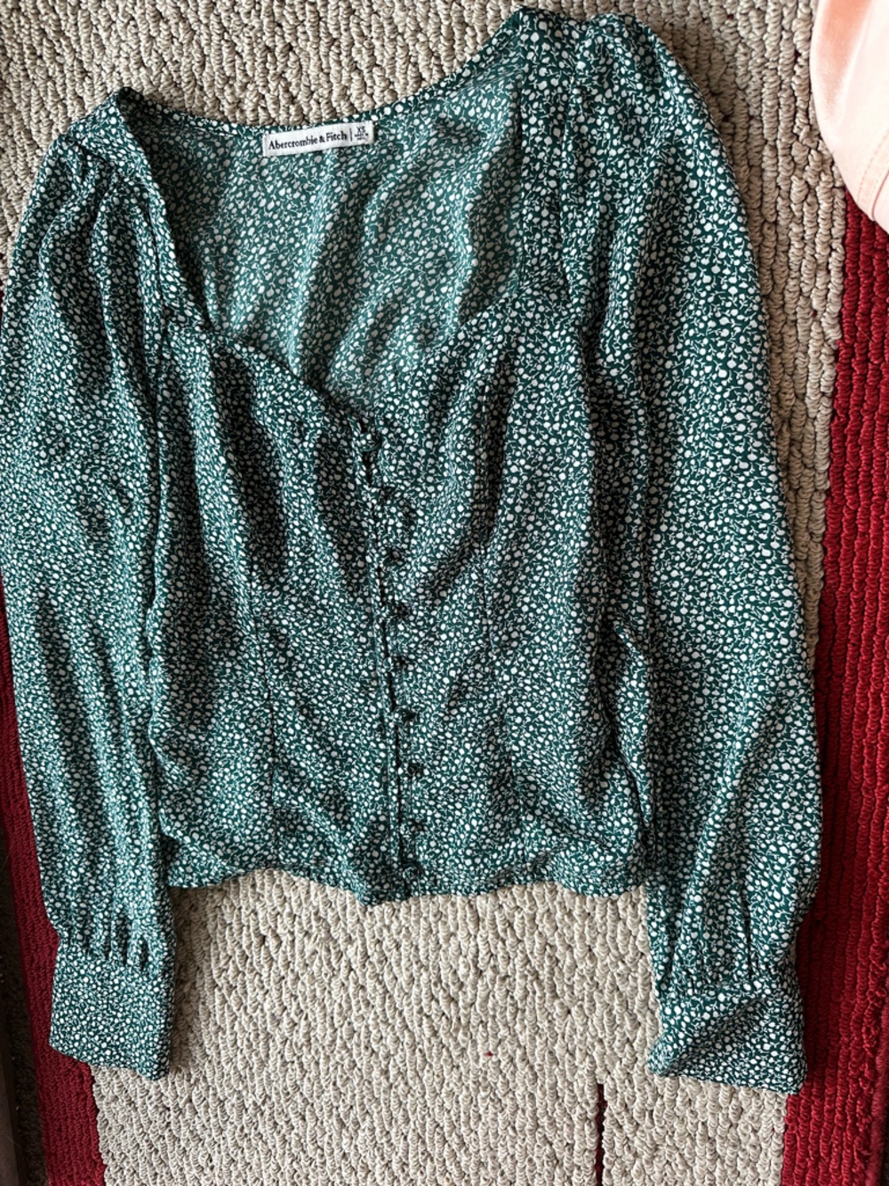 Abercrombie & Fitch Teal Green Ditsy Print Puff-Sleeve Blouse